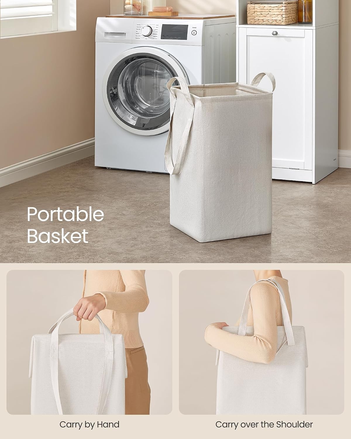 Tall Storage Cabinet, Storage Unit with Removable Laundry Basket, Compartment
