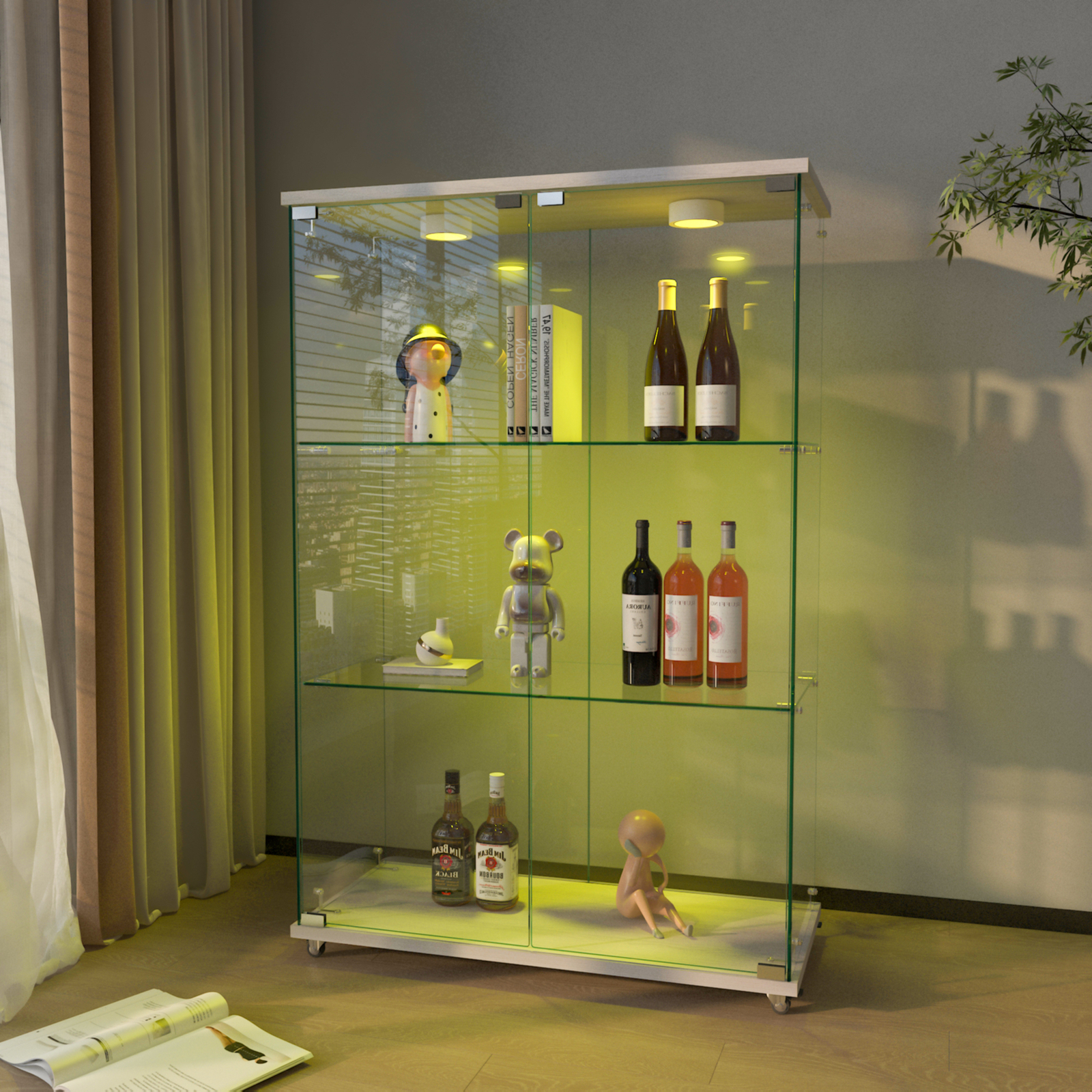 Glass Display Cabinet with LED Lights Modern Collectibles Toy Organizers Rack