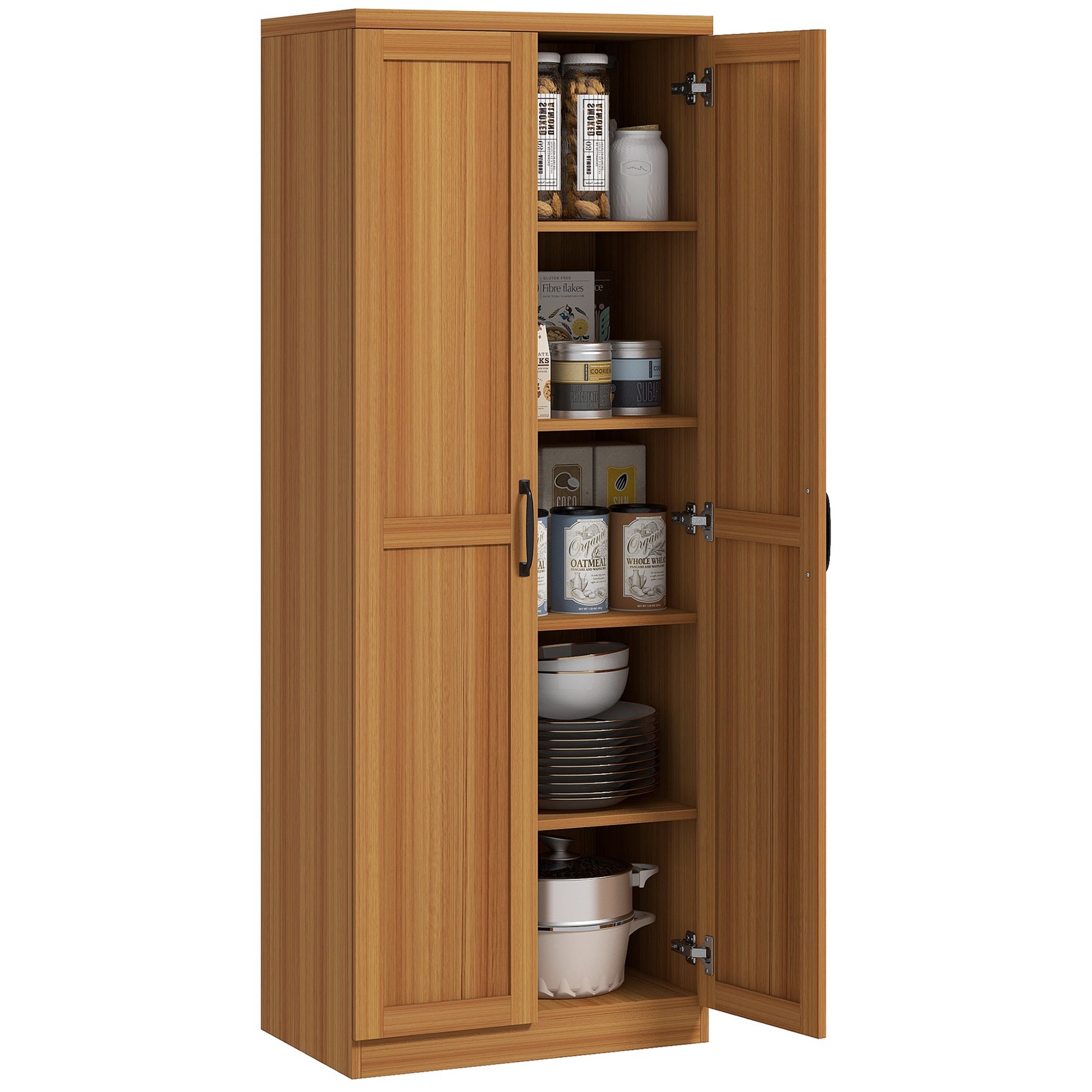 63″ Rustic 2-Door Kitchen Freestanding Storage Cabinet Pantry Shelves, Brown