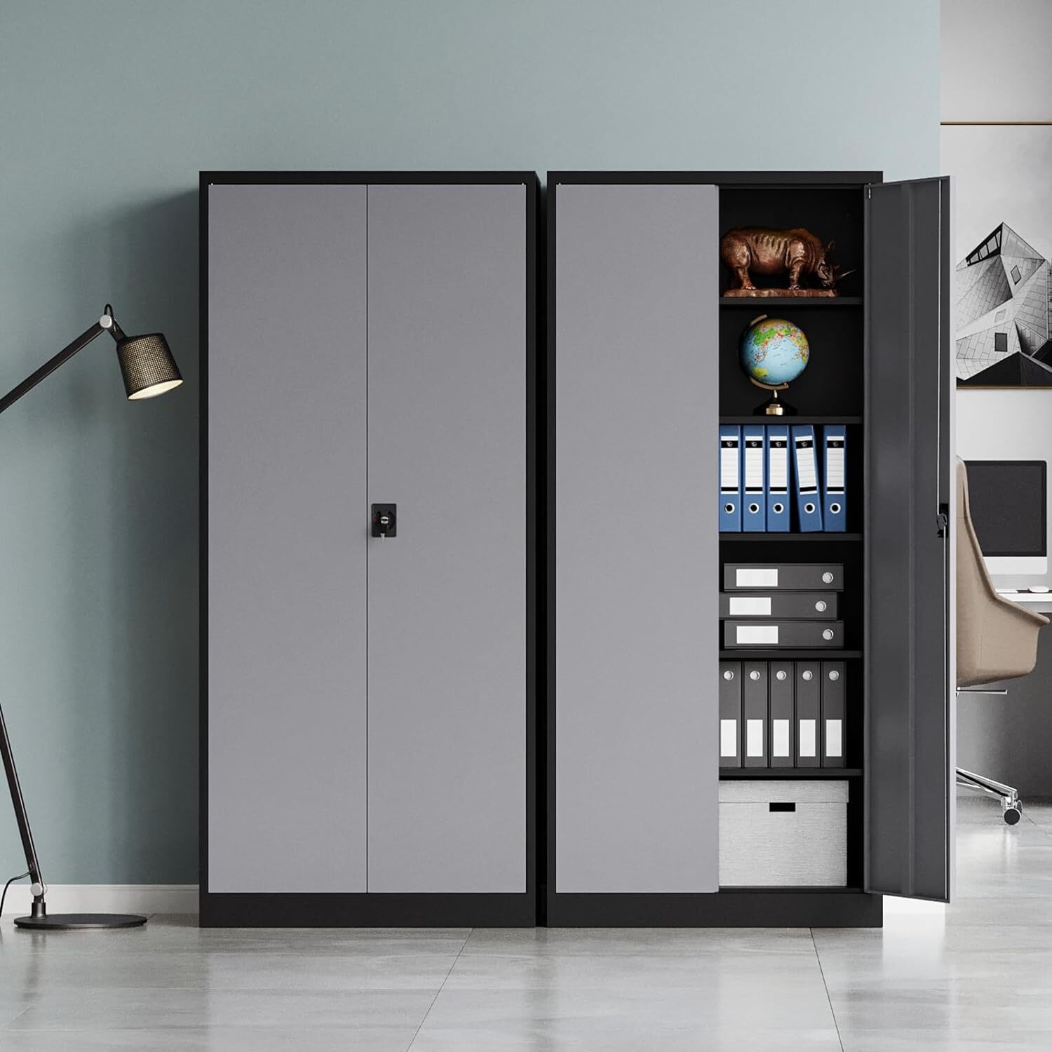 71″Metal Storage Cabinet with 4 Adjustable Shelves 2 Locking Doors Home Garage