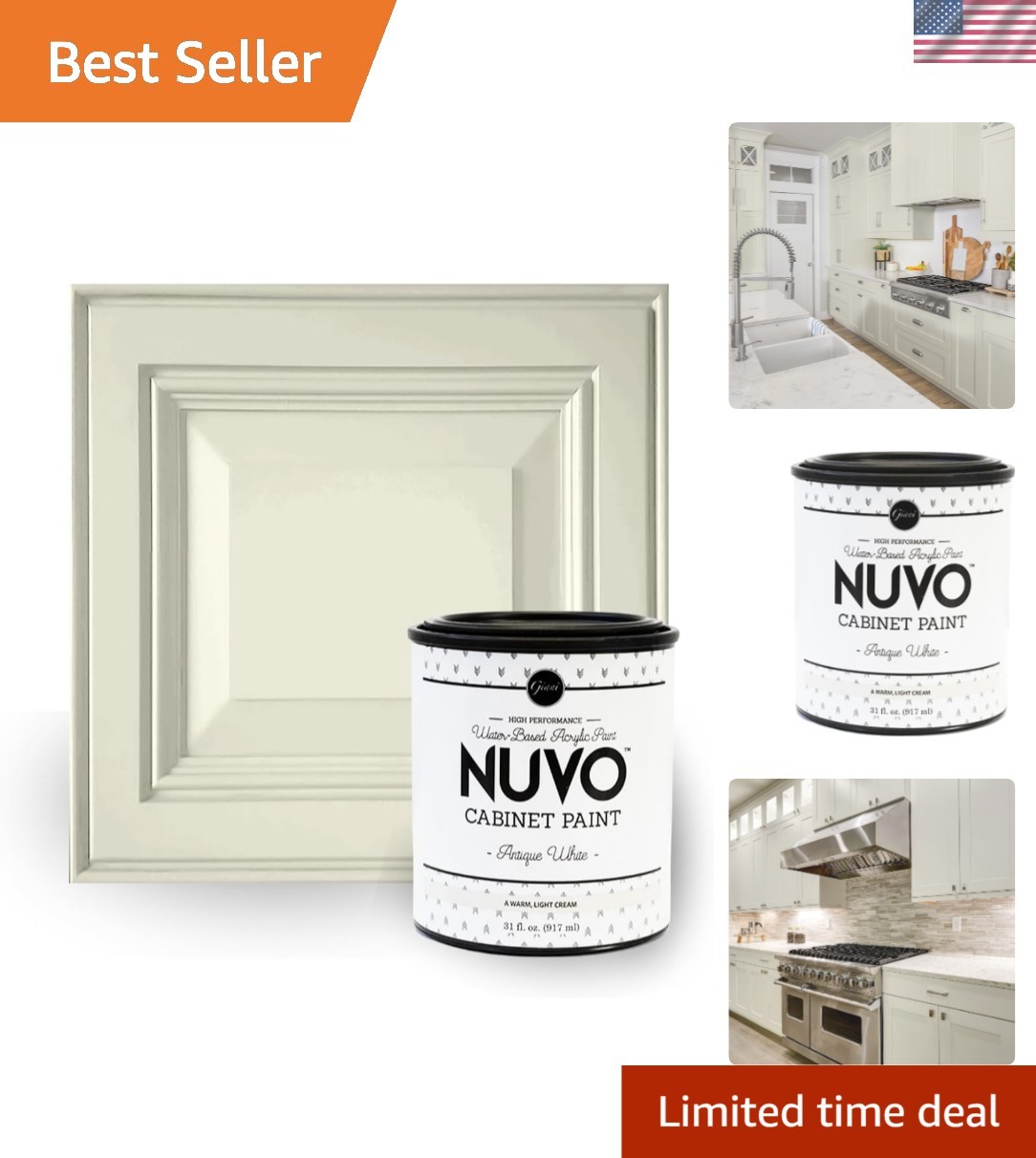 Effortless Kitchen Makeover with Nuvo Antique White Cabinet Paint – Quart Size