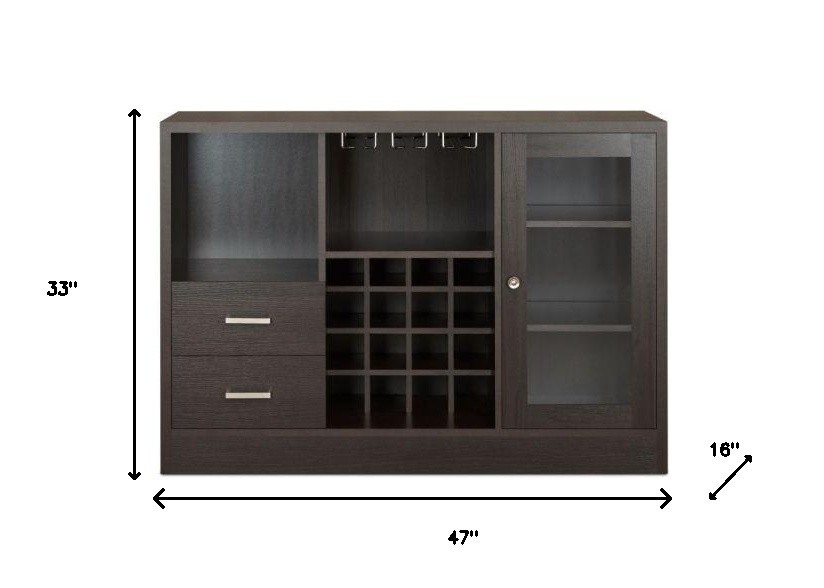 47″ Espresso Solid Wood Frame With Five Shelves And Two Drawers