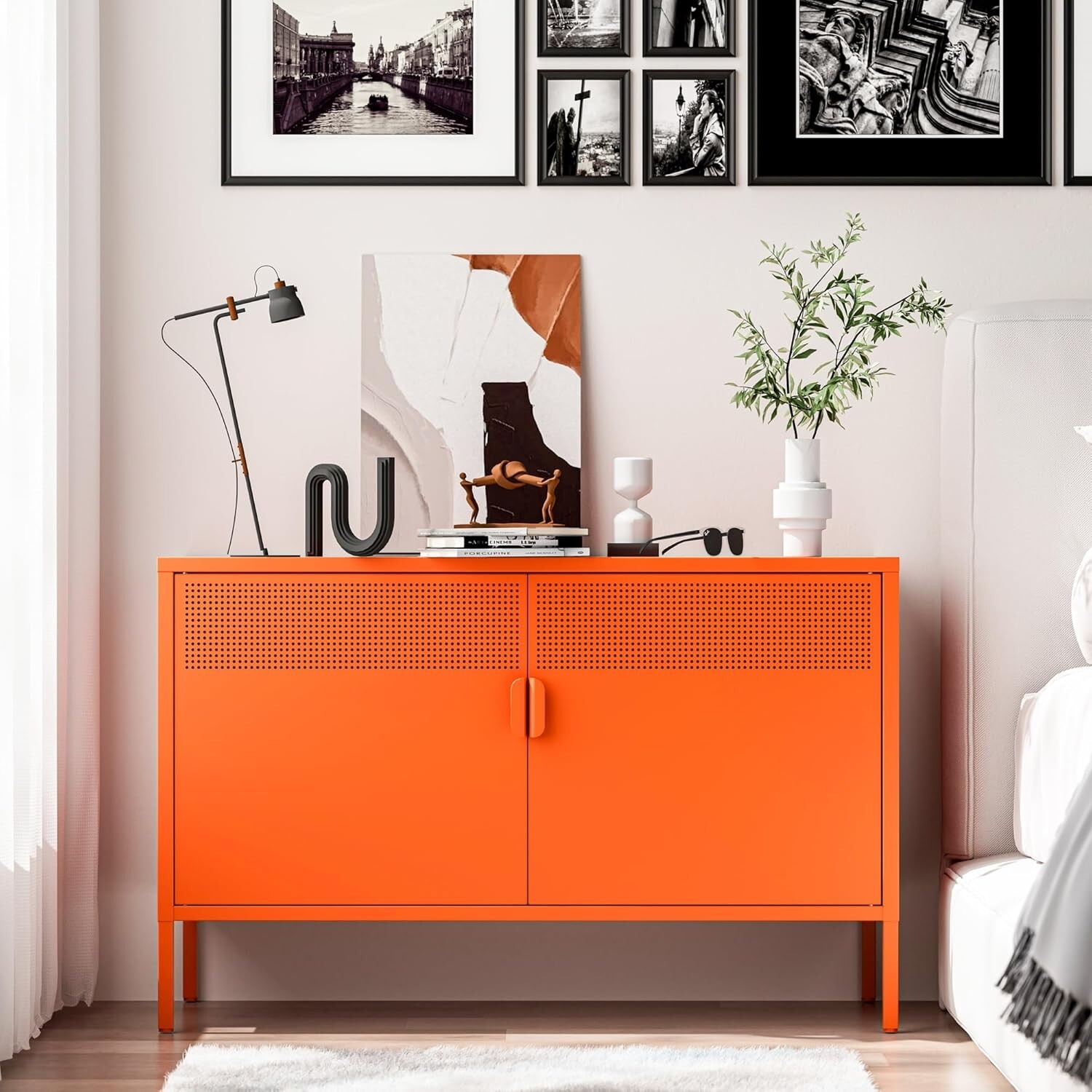 Metal 2 Door Storage Sideboard Cabinet,with 2 Adjustable Shelves For Home Office