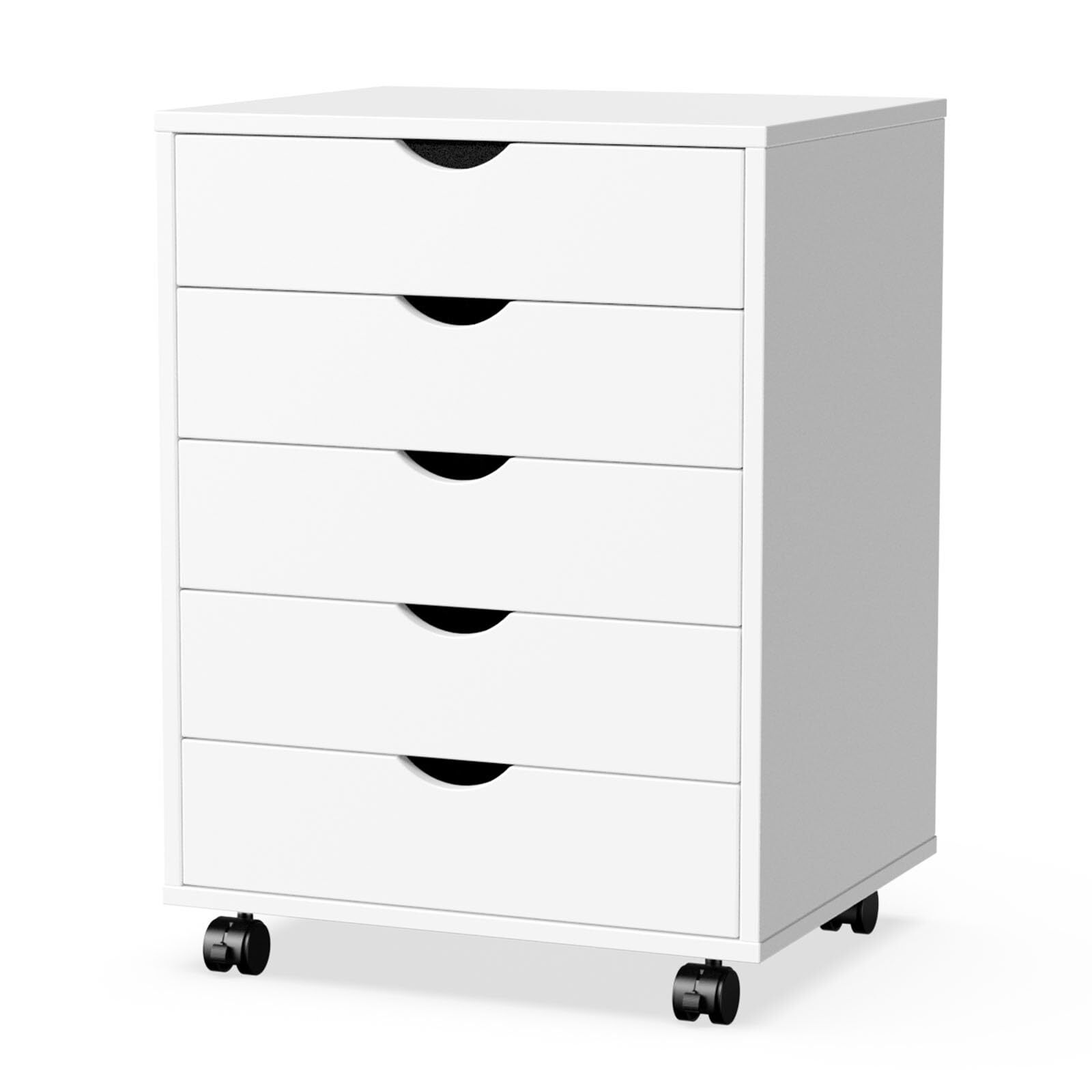 5 Drawer Chest Drawers Wood Organization Furniture with Wheels White