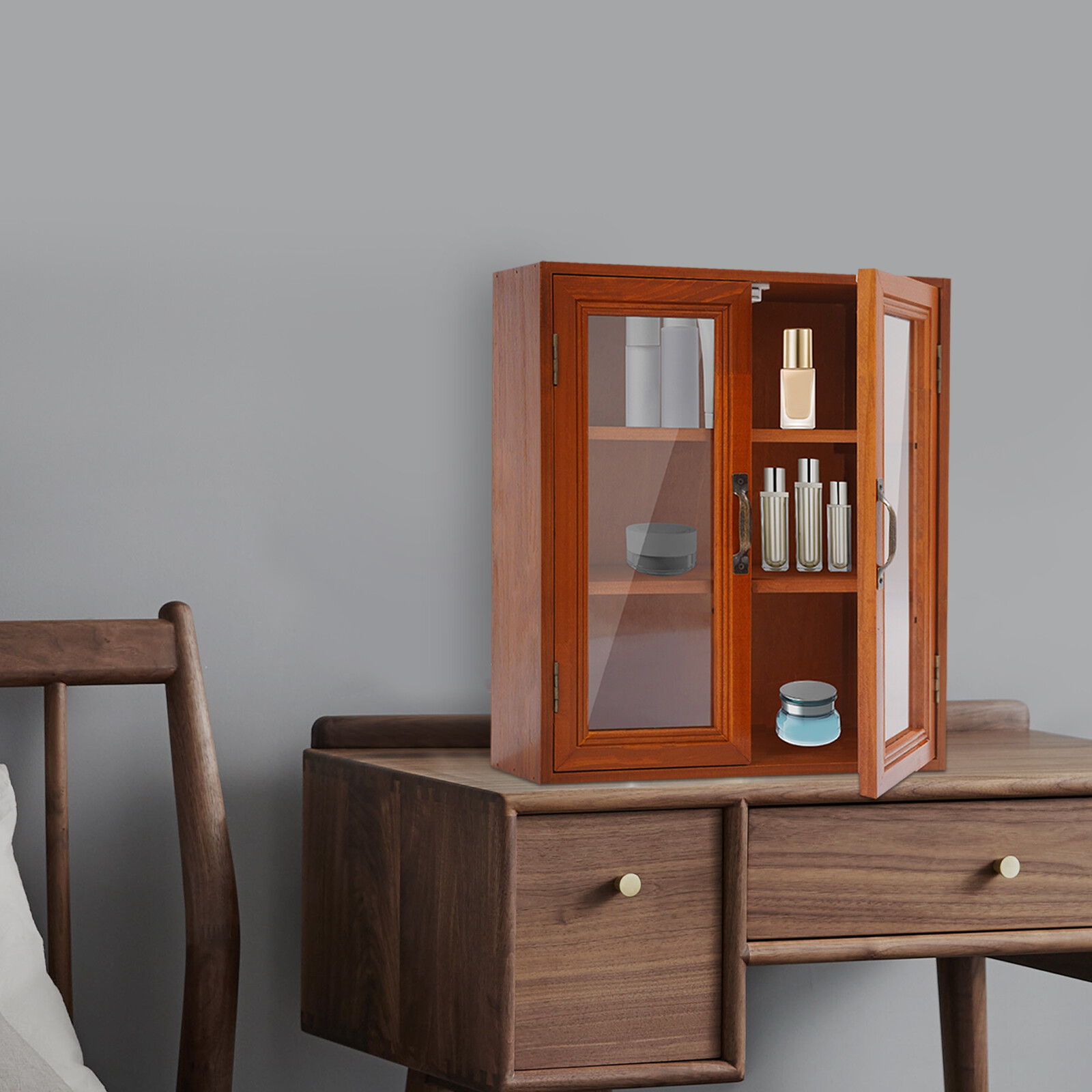 3 Tiers Solid Wood Storage Cupboards Rectangle Modern Brown Storage Cabinet USA