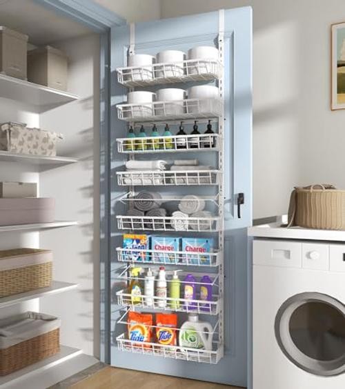 Over The Door Pantry Organizer, Wall Mount Spice Rack | Pantry 8-Tier White
