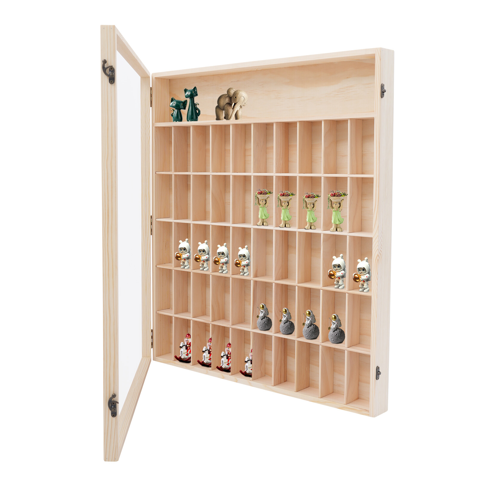 Wooden Wall Mount Display Cabinet With Acrylic Door 50 Slots For Action Figures
