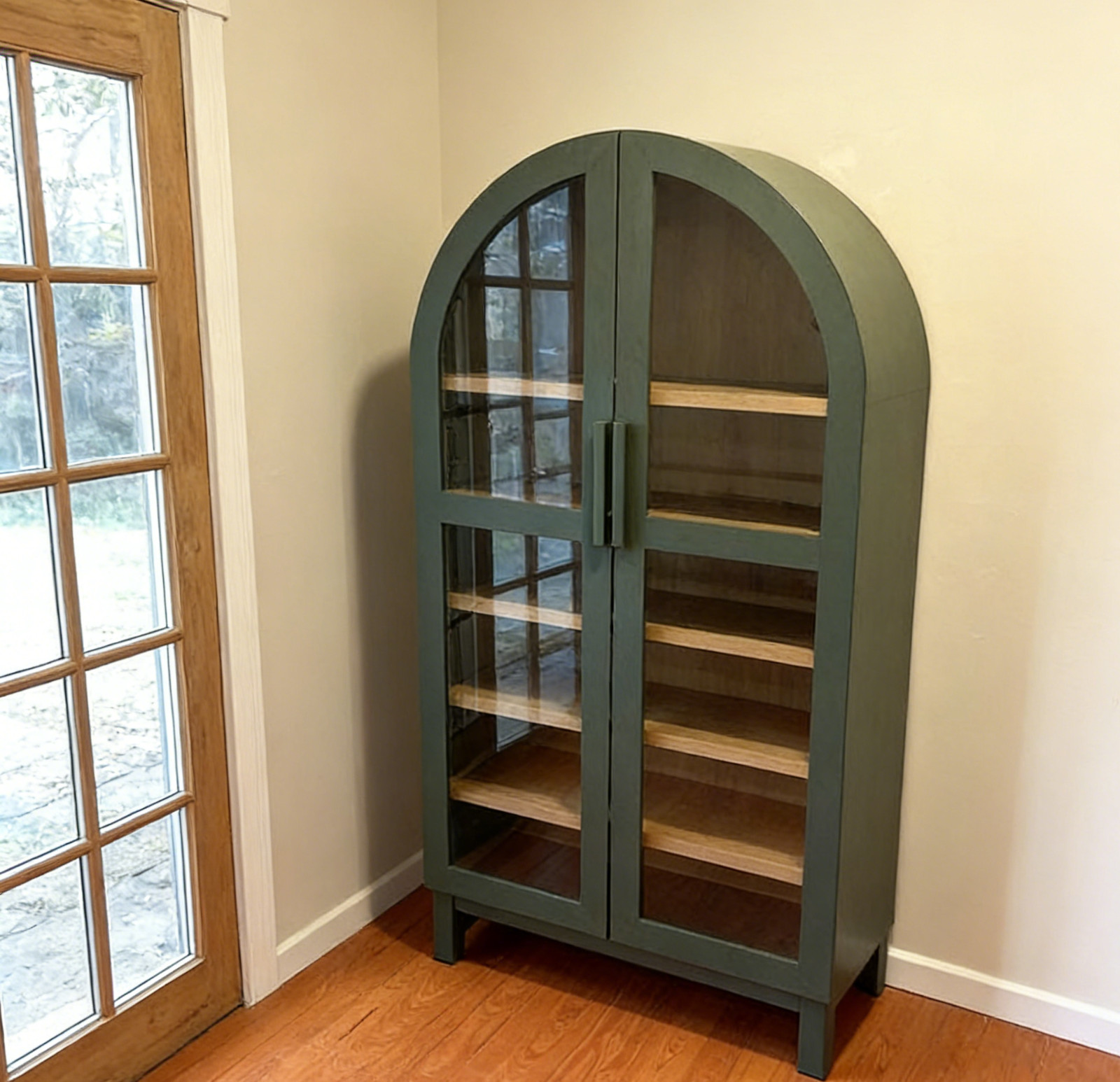 NEW Green Accent Cabinet Glass Doors Adjustable Shelves Wood Storage Cabinet