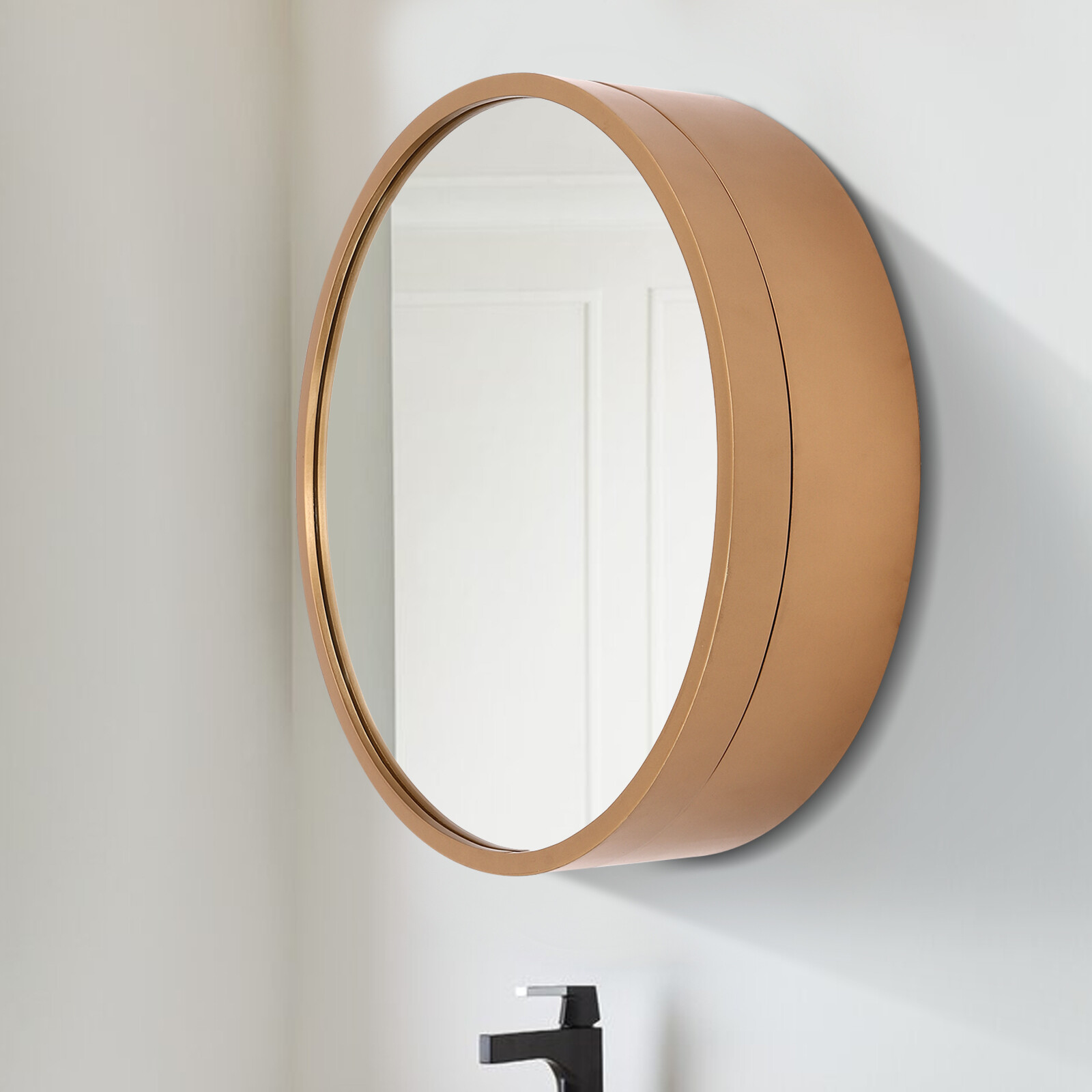Round Gold Bathroom Mirror Cabinet Wall-mounted Organizer Makeup Mirror Cabinet