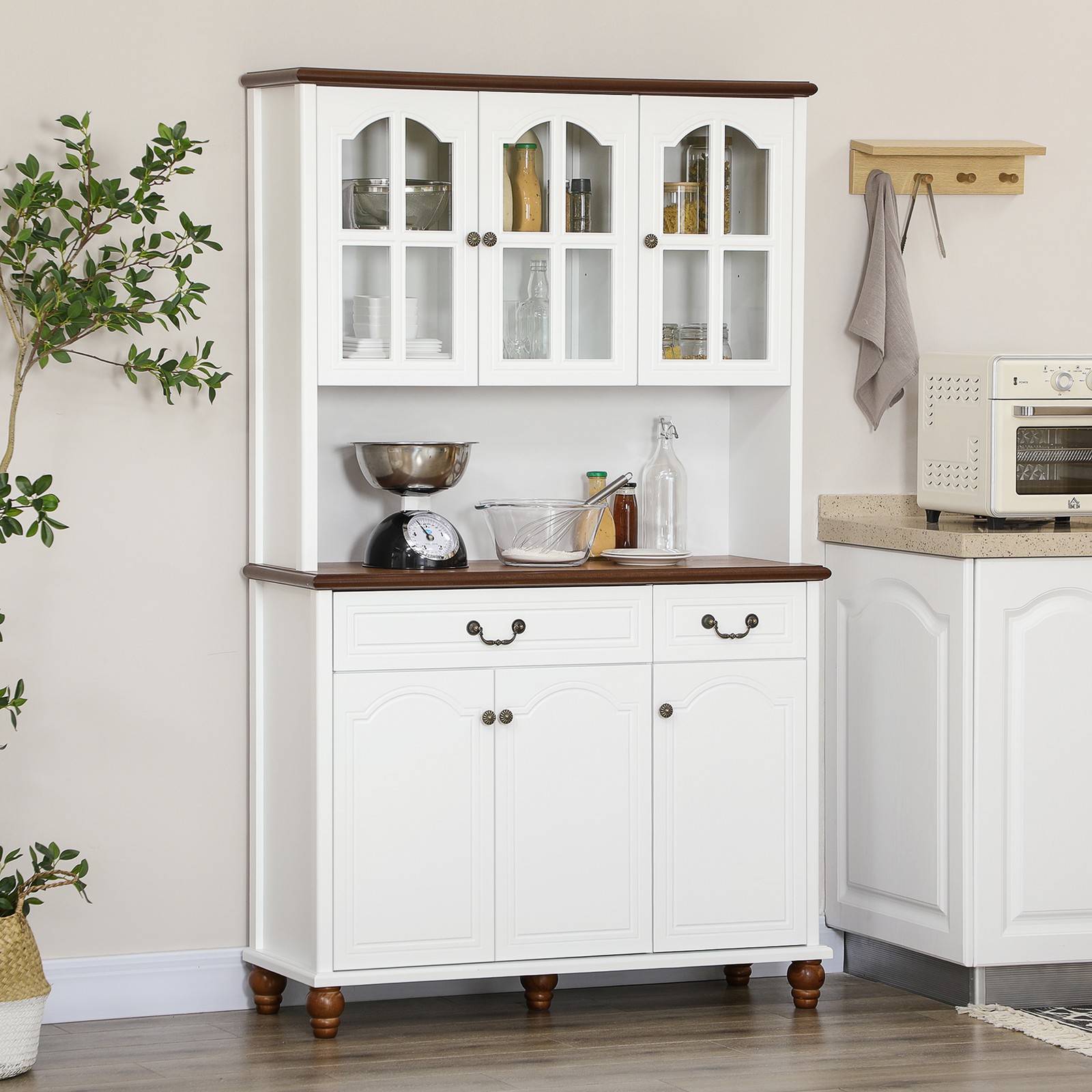 Dining Room Kitchen Hutch Storage Cabinet with Antique Details