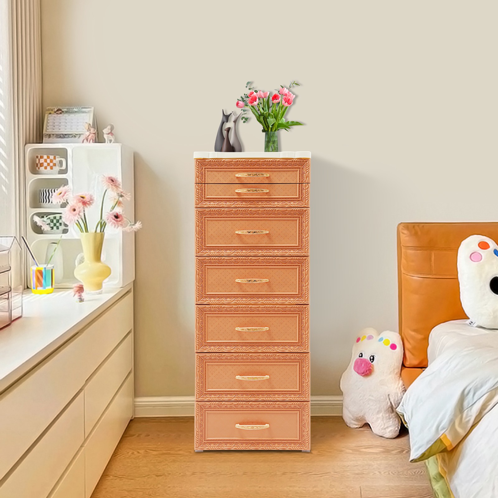 6-Tier Rolling Storage Cabinet, Mobile PP Organizer with Drawers, Stylish Design