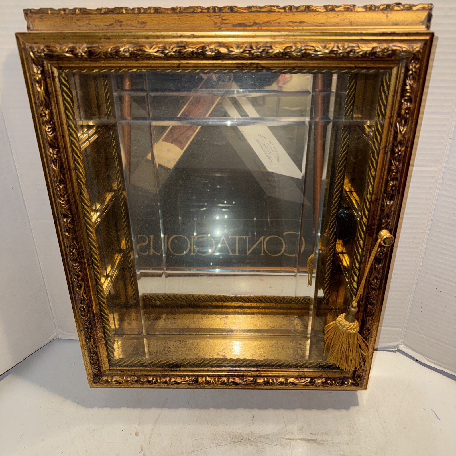 Vintage Horchow Italian Curio Wall Cabinet Gold Gilt Vitrine Glass Case