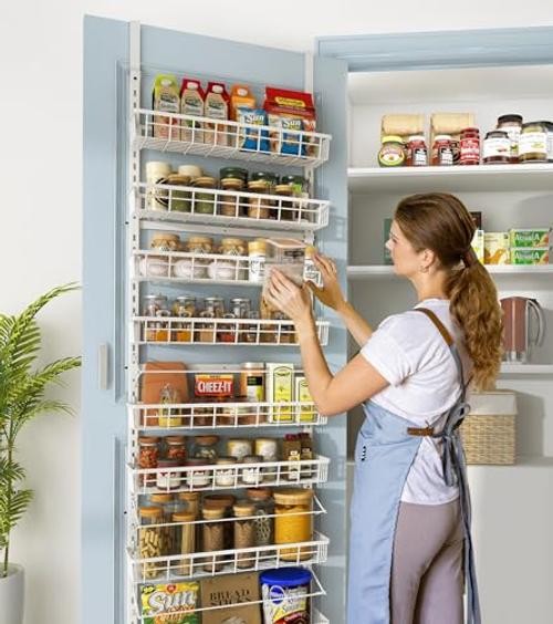Over The Door Pantry Organizer, Wall Mount Spice Rack | Pantry 8-Tier White