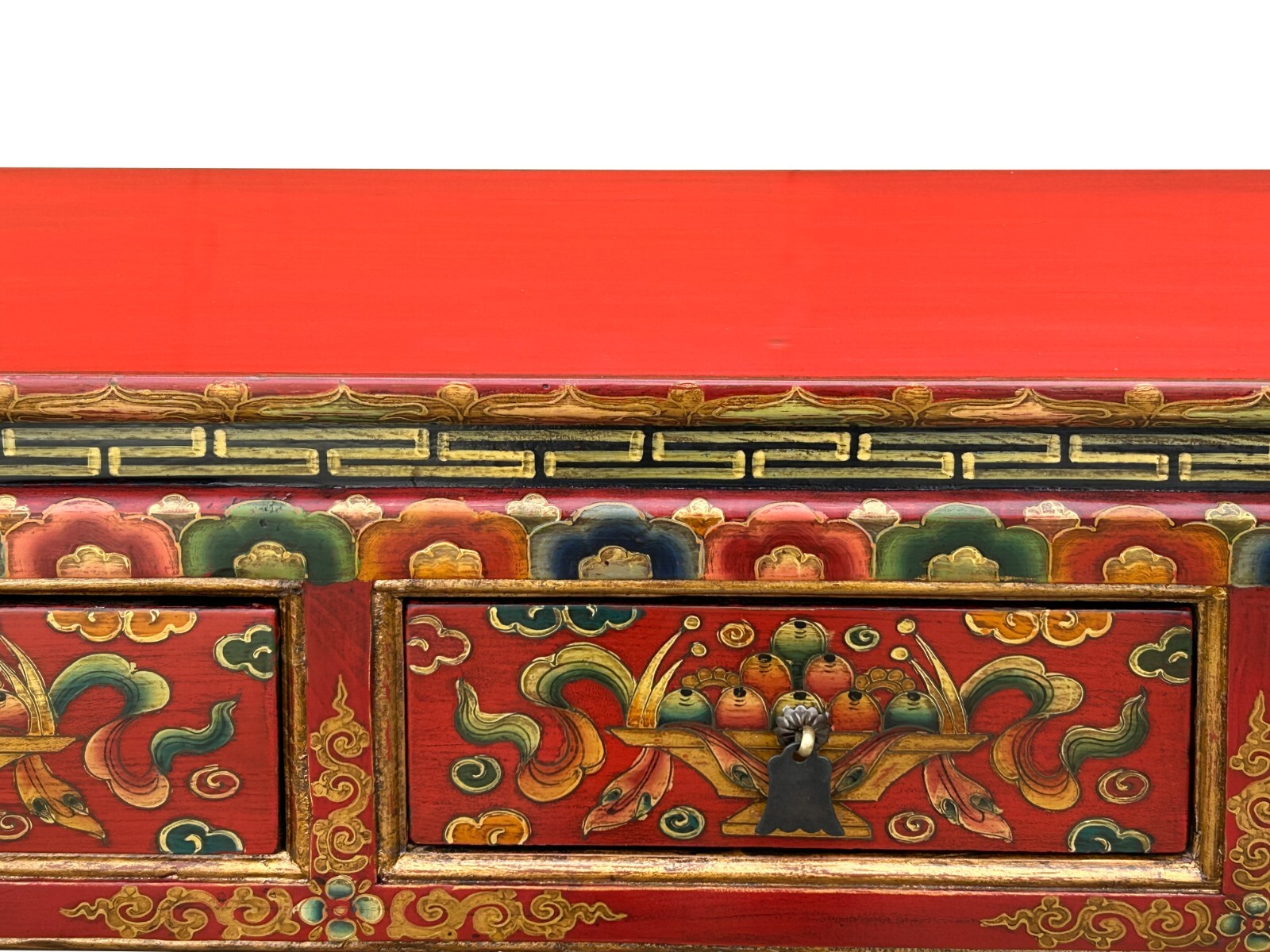 Tibetan Style 8 Auspicious Symbols Graphic Credenza Storage Cabinet ws4623