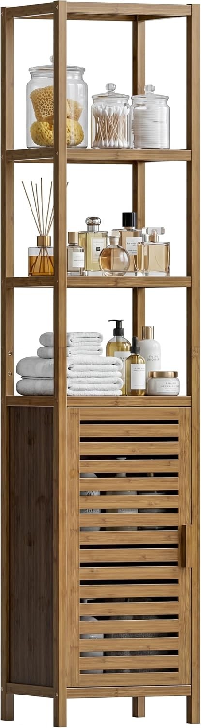 HITNET Bathroom Cabinet, Bamboo Floor Cabinet Freestanding Narrow