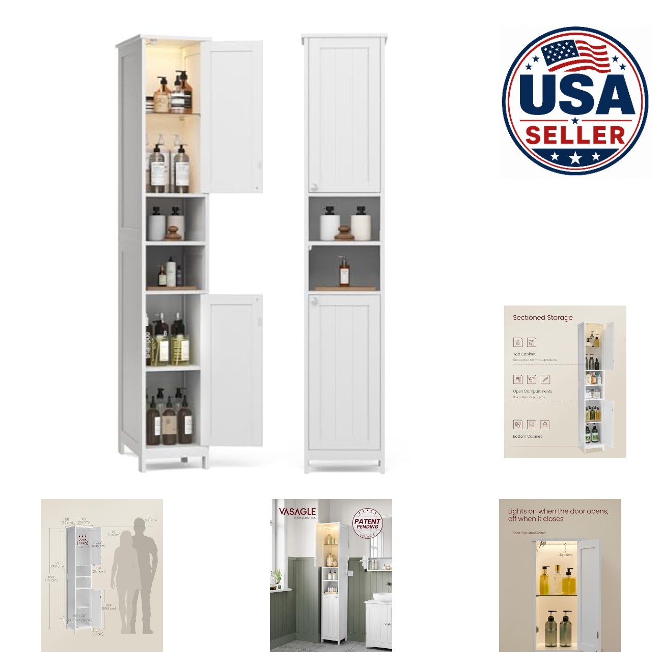 Tall Storage Cabinet 11.8 Inch Wide 66.9 Inch High 6 Shelves Slim Freestanding
