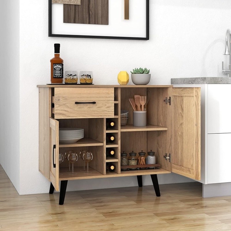 Buffet Cabinet W/ Wine Rack Adjustable Shelves Storage Drawer Home Bar Furniture