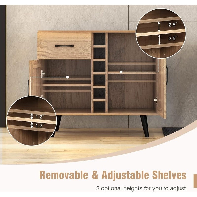 Buffet Cabinet W/ Wine Rack Adjustable Shelves Storage Drawer Home Bar Furniture