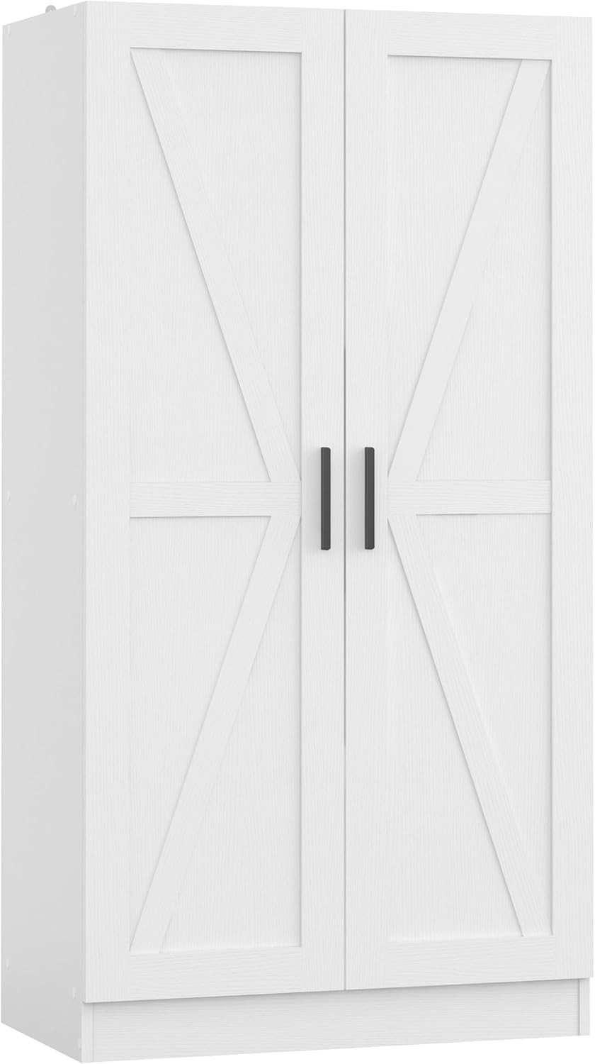 Narrow Wooden Storage Cabinet with 2 Doors & 3 Shelves – White Finish