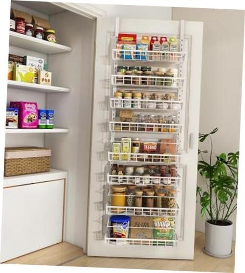 Over The Door Pantry Organizer, Wall Mount Spice Rack | Pantry 8-Tier White