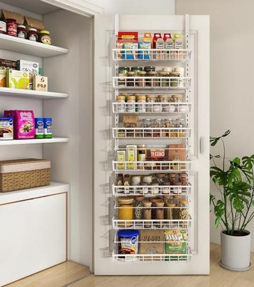 Over The Door Pantry Organizer, Wall Mount Spice Rack | Pantry 8-Tier White