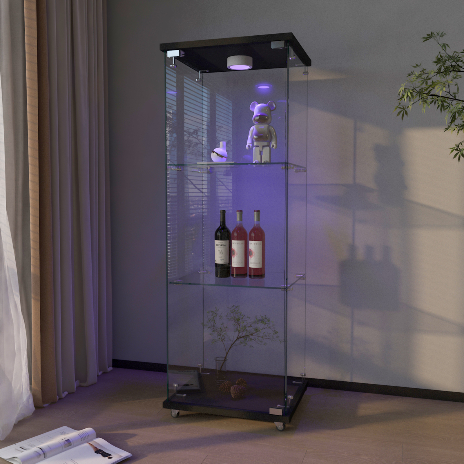 Glass Display Cabinet with LED Lights Modern Collectibles Toy Organizers Rack