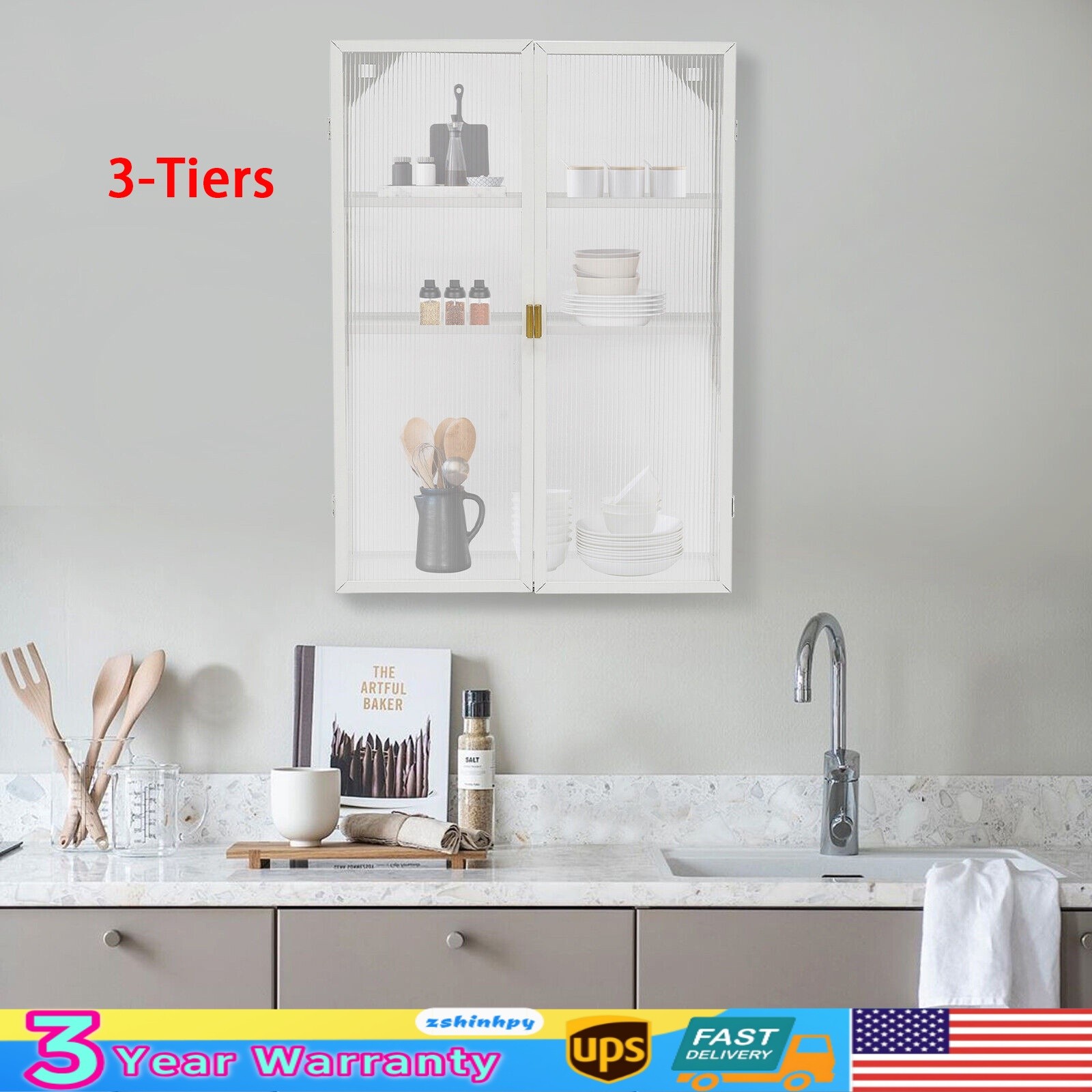 Retro Cabinet White Wall-Mounted Metal Storage Cabinet with Detachable Shelves