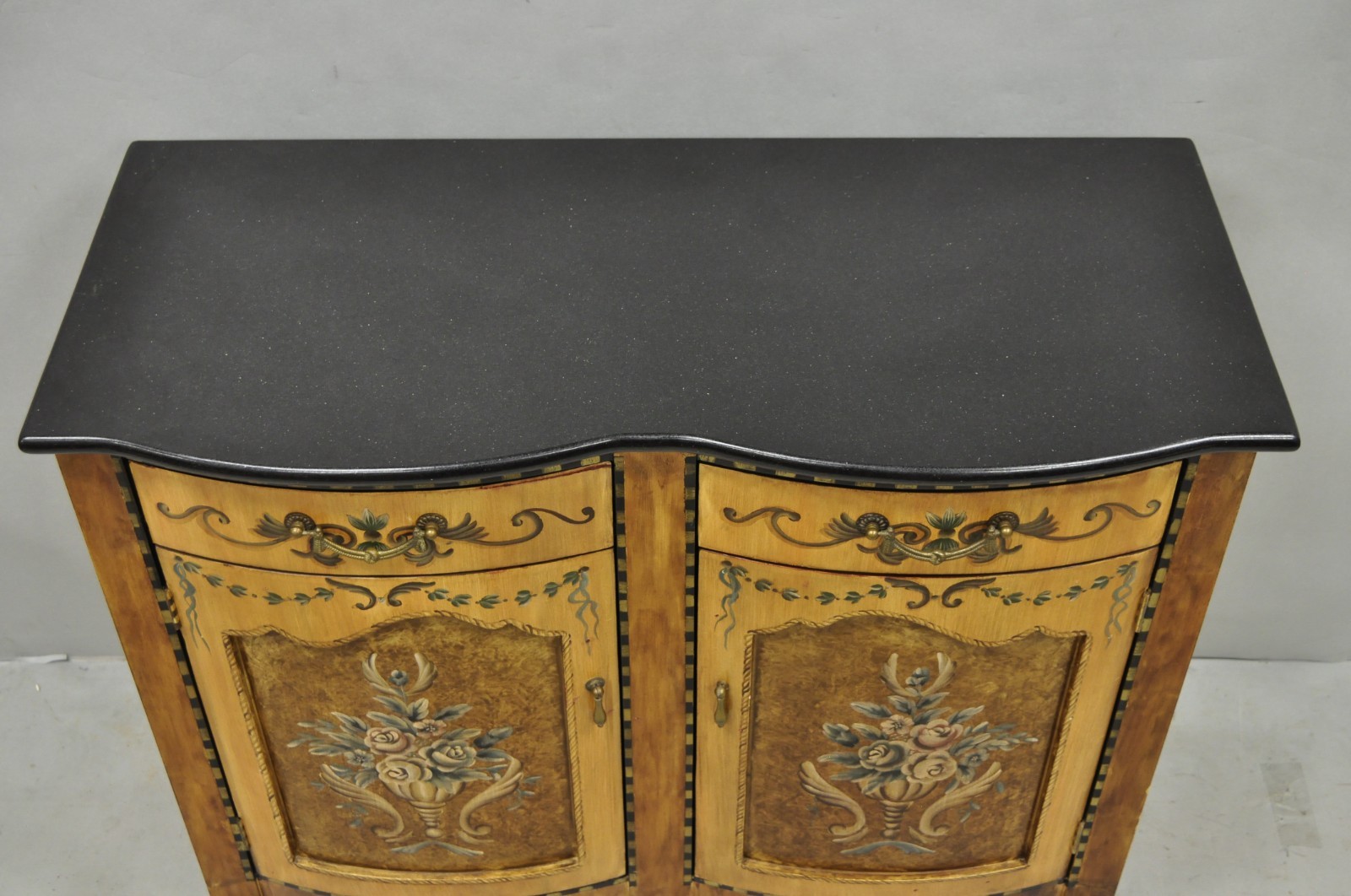 Contemporary French Country Style Marble Top Painted Server Console Cabinet