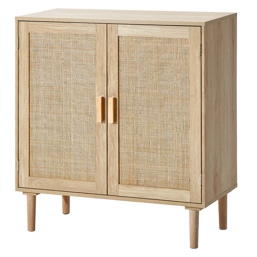 Rattan Storage Cabinet, 31.5 Inch, 2 Magnetic Doors, Adjustable Shelves