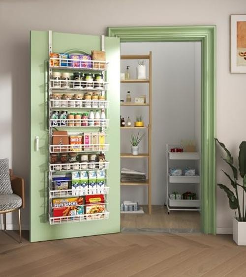 Over The Door Pantry Organizer, Wall Mount Spice Rack | Pantry 8-Tier White