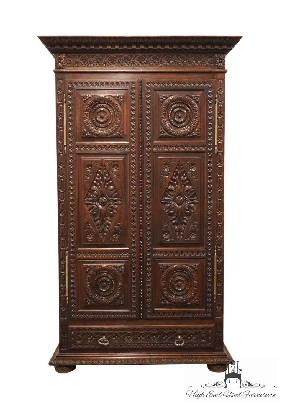 VINTAGE ANTIQUE English Walnut La Baule Escoublac Gothic Jacobean 49″ Mirrore…