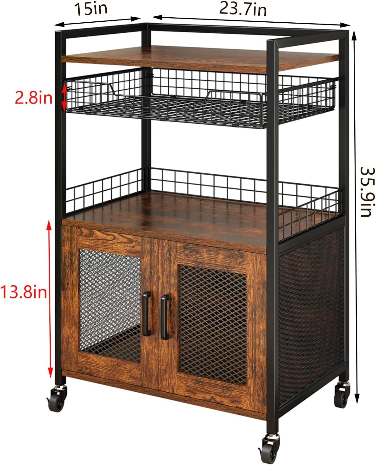 Coffee Bar Cabinet, 3 Tier Coffee Station Table on Wheels, 35.9″ H Bar Cart with