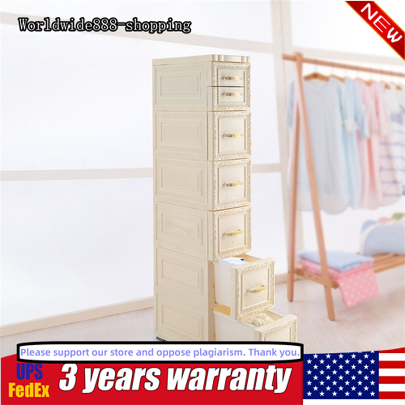 Milky White 6-Tier Drawer Storage Cabinet Mobile Narrow Gap Organizer for Home