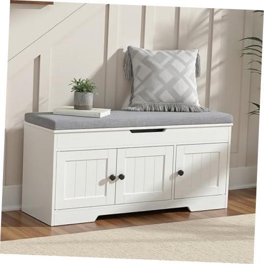 39.4″ Long Entryway Bench with Flip-Top Storage, 3 Tier Shoe Storage Bench