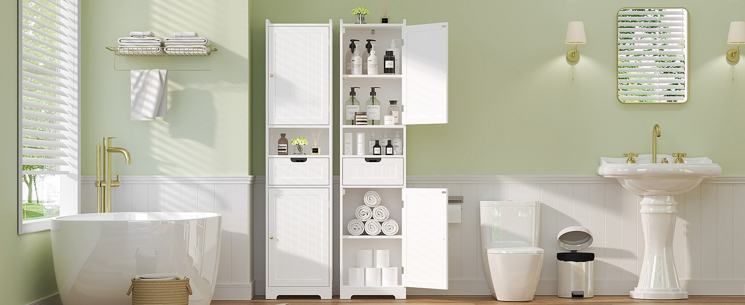 67″ H Tall Bathroom Storage Cabinet, Slim Narrow Organizer with Adjustable