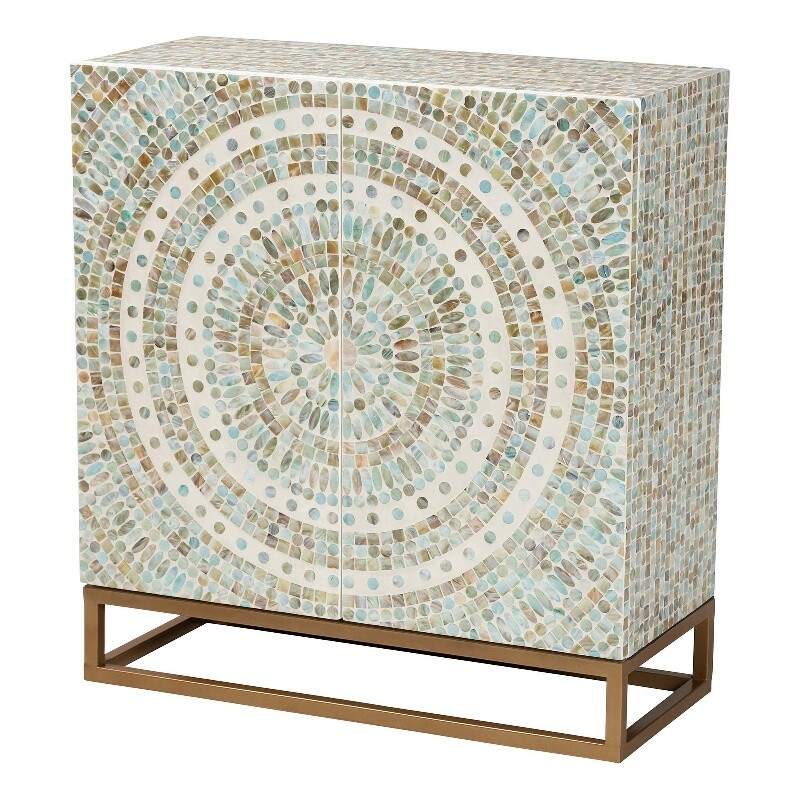 Baxton Studio Quintus Mother of Pearl & Metal Storage Cabinet in Multi-Color