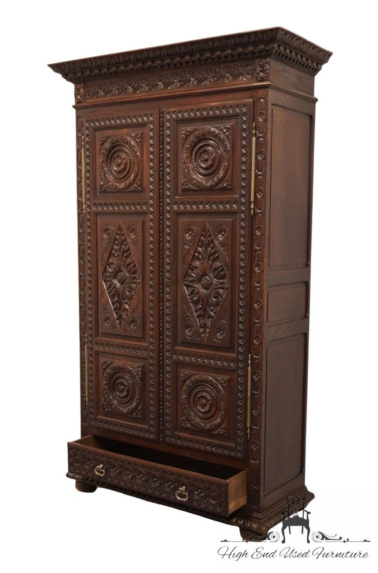 VINTAGE ANTIQUE English Walnut La Baule Escoublac Gothic Jacobean 49″ Mirrore…