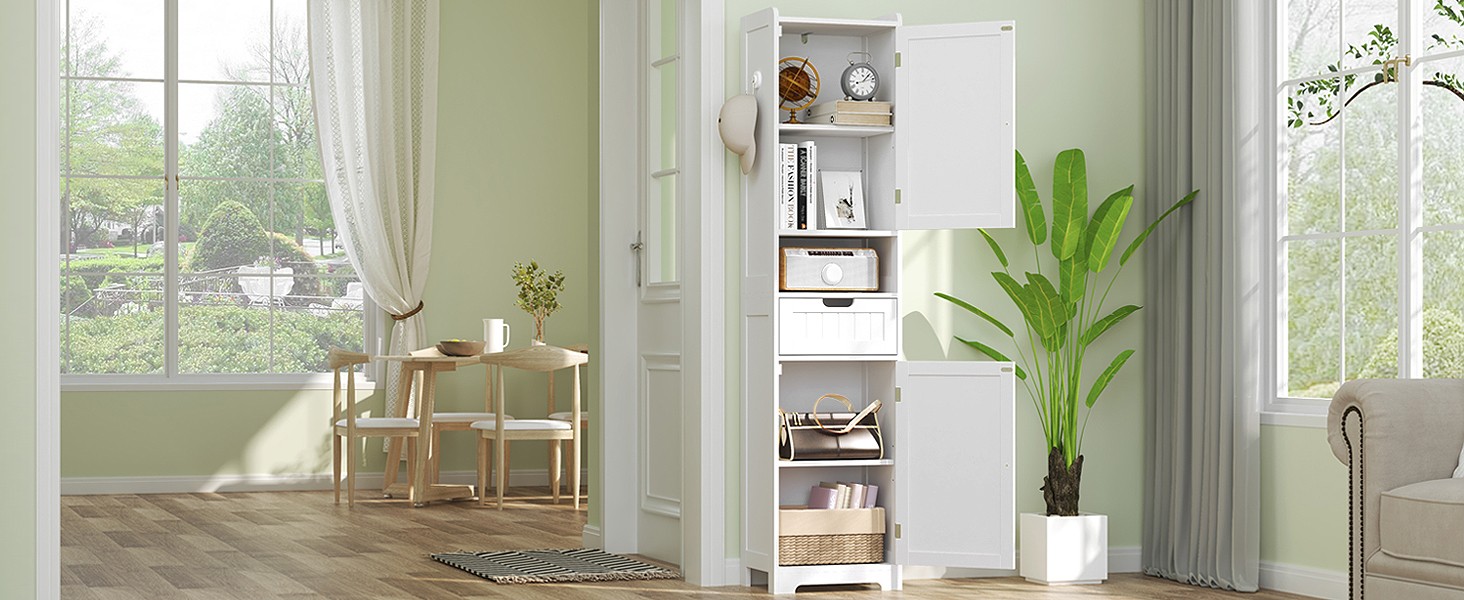 67″ H Tall Bathroom Storage Cabinet, Slim Narrow Organizer with Adjustable
