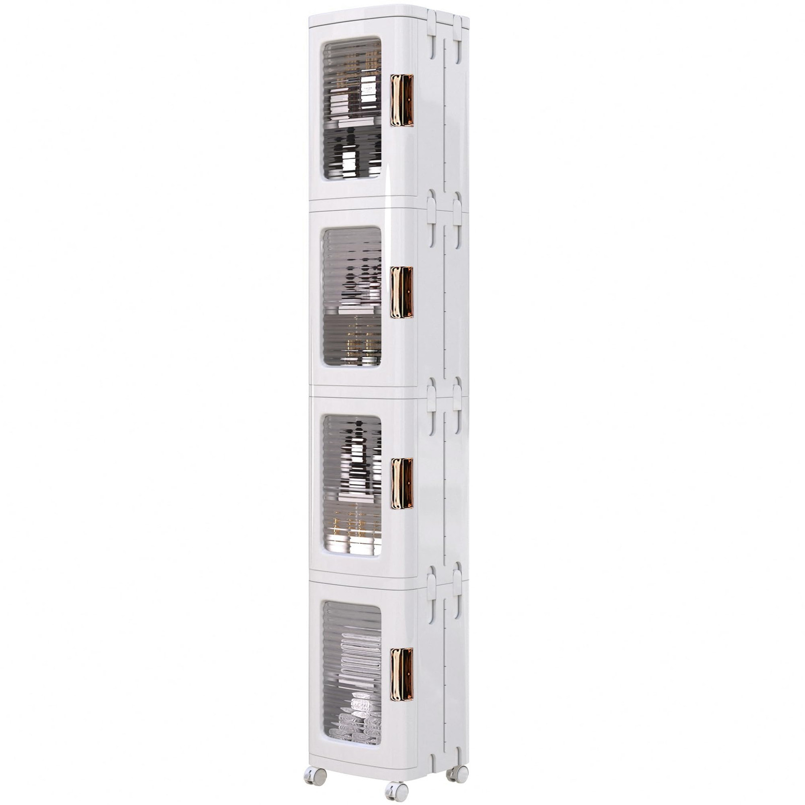 4-Tier Tall Narrow Storage Cabinet with Movable Wheels, Adjustable Shelves, A…