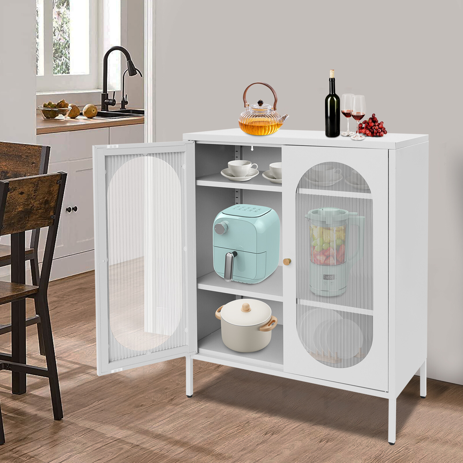 Accent Display Storage Cabinet w /2 Glass Door for Living Room White 80*40*102cm