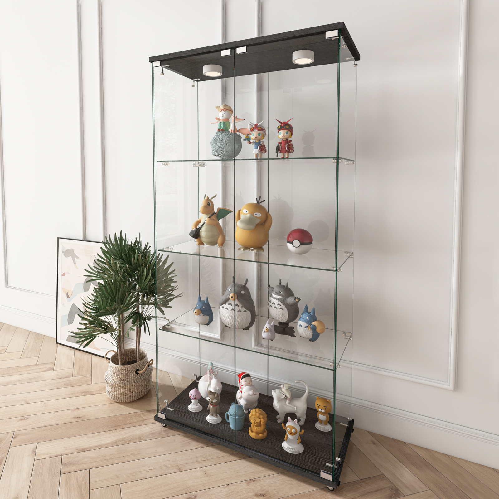Glass Display Cabinet with LED Lights Modern Collectibles Toy Organizers Rack