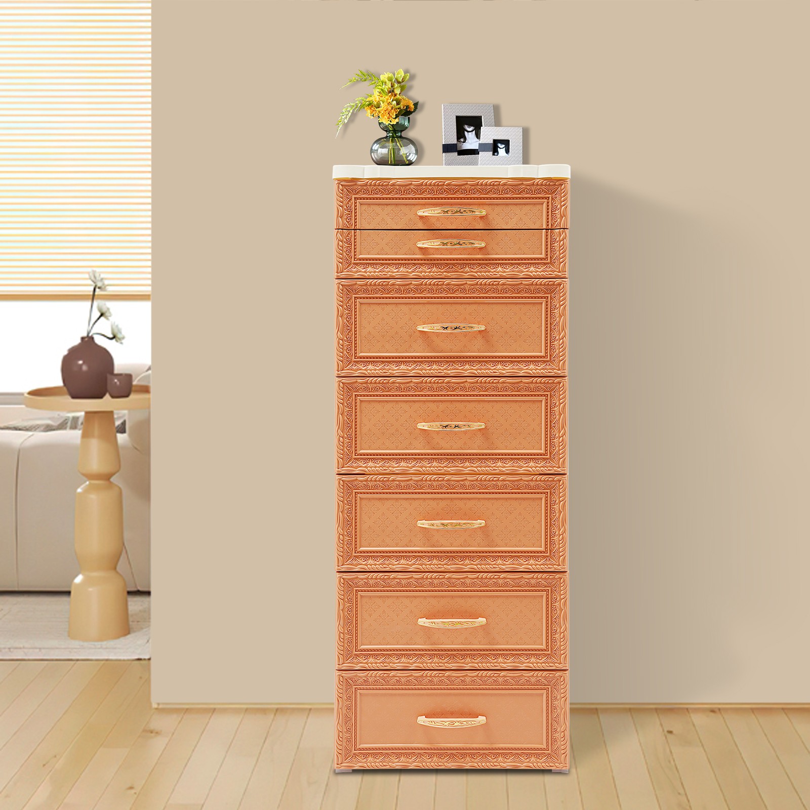 6-Tier Rolling Storage Cabinet, Mobile PP Organizer with Drawers, Stylish Design