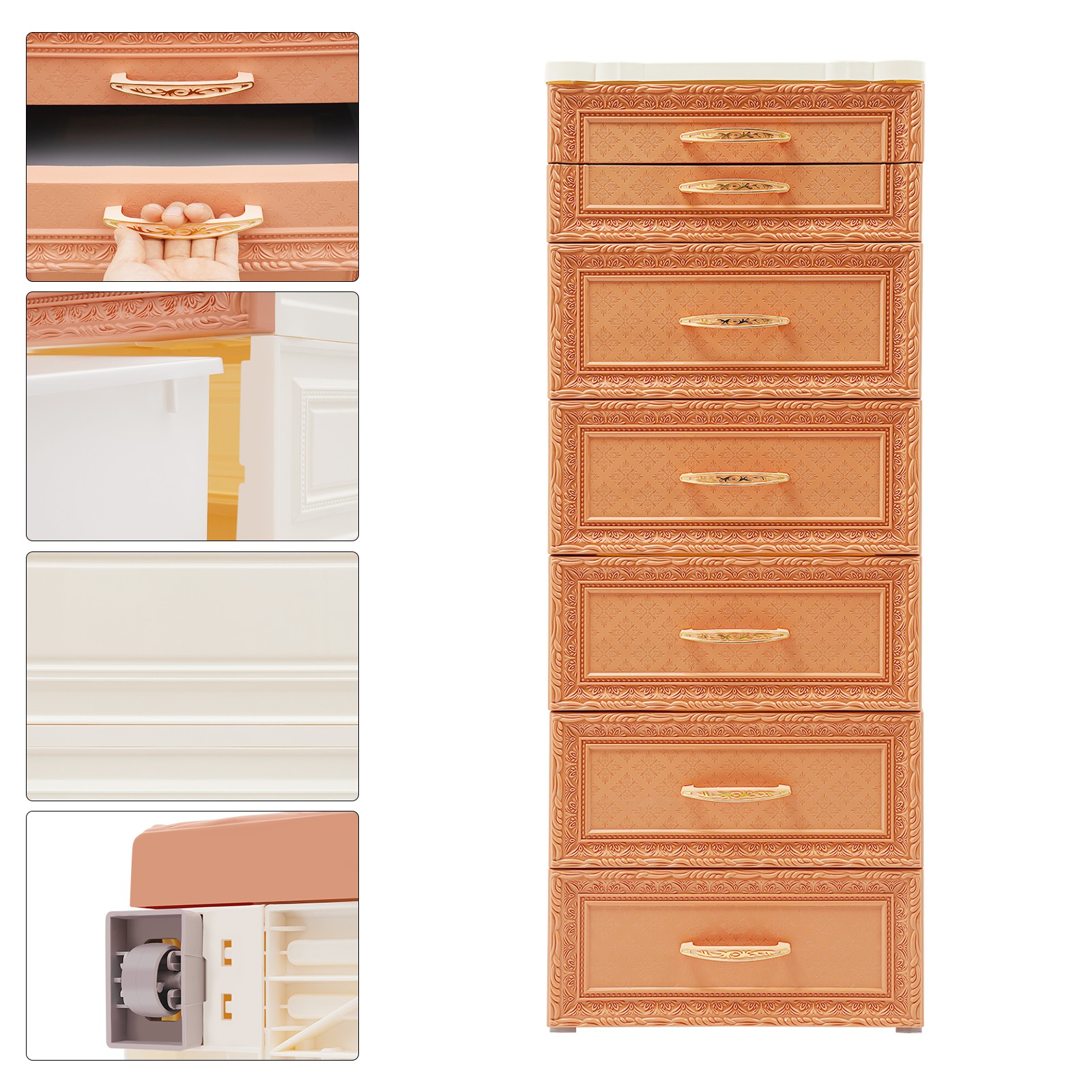 6-Tier Rolling Storage Cabinet, Mobile PP Organizer with Drawers, Stylish Design