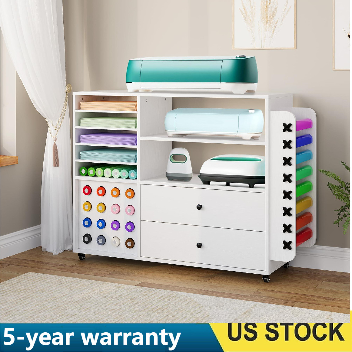Rolling Craft Organization and Storage Cabinet Cart for Cricut Machines Table