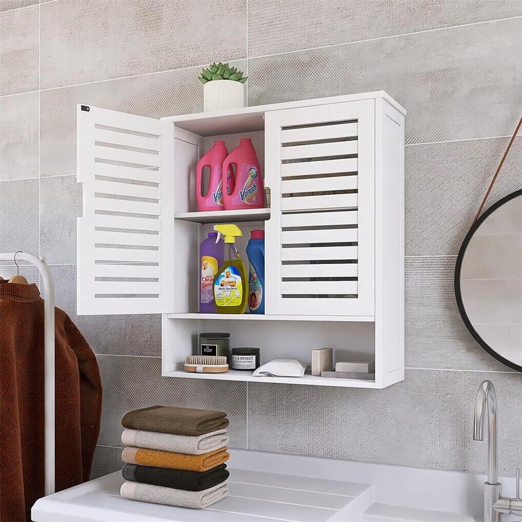 Dual Door Wall Cabinet Storage Bathroom Kitchen Bedroom Cupboard Organiser Rack