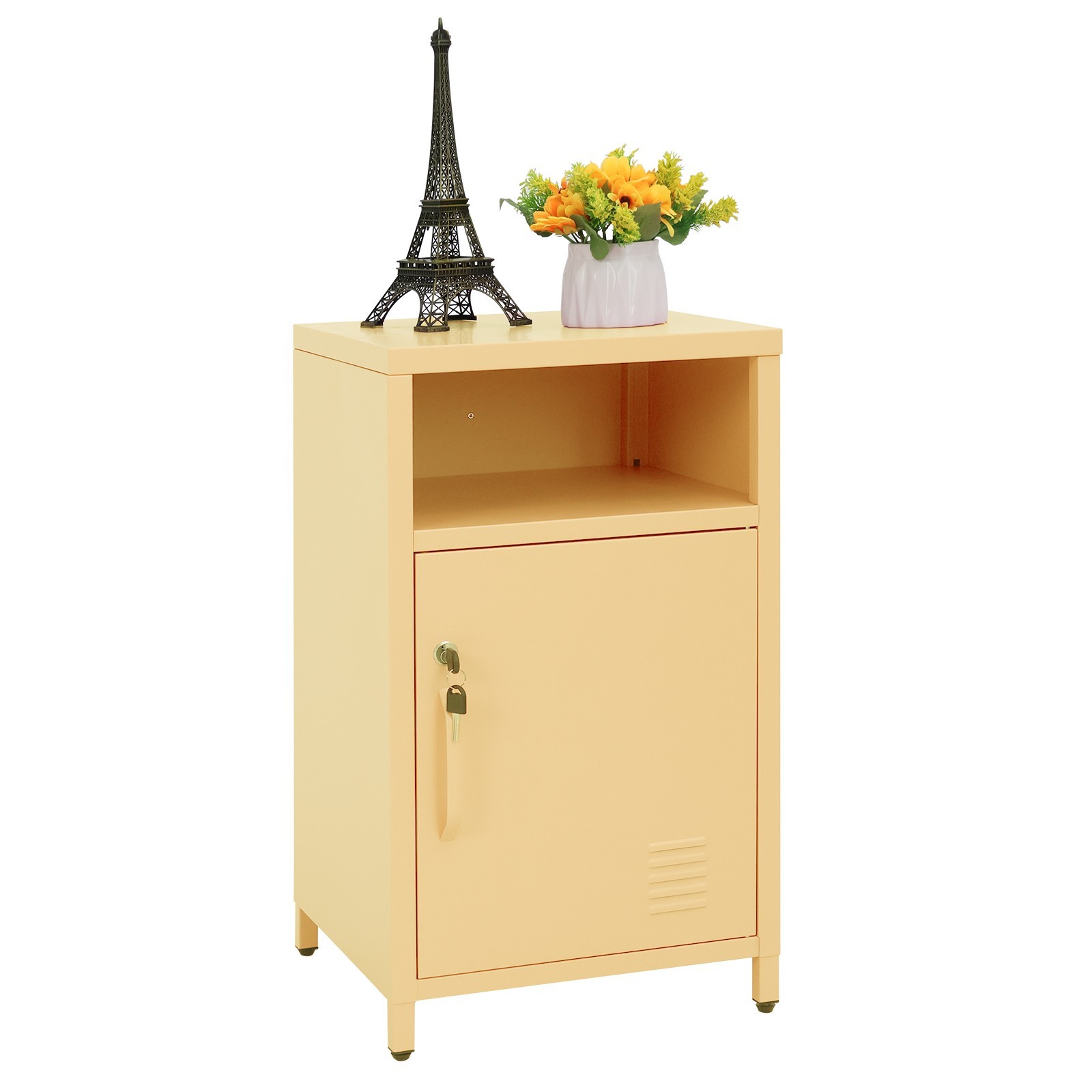 Lockable Metal Bedside Cabinet Solid Door Storage Nightstand Small Safe Locker
