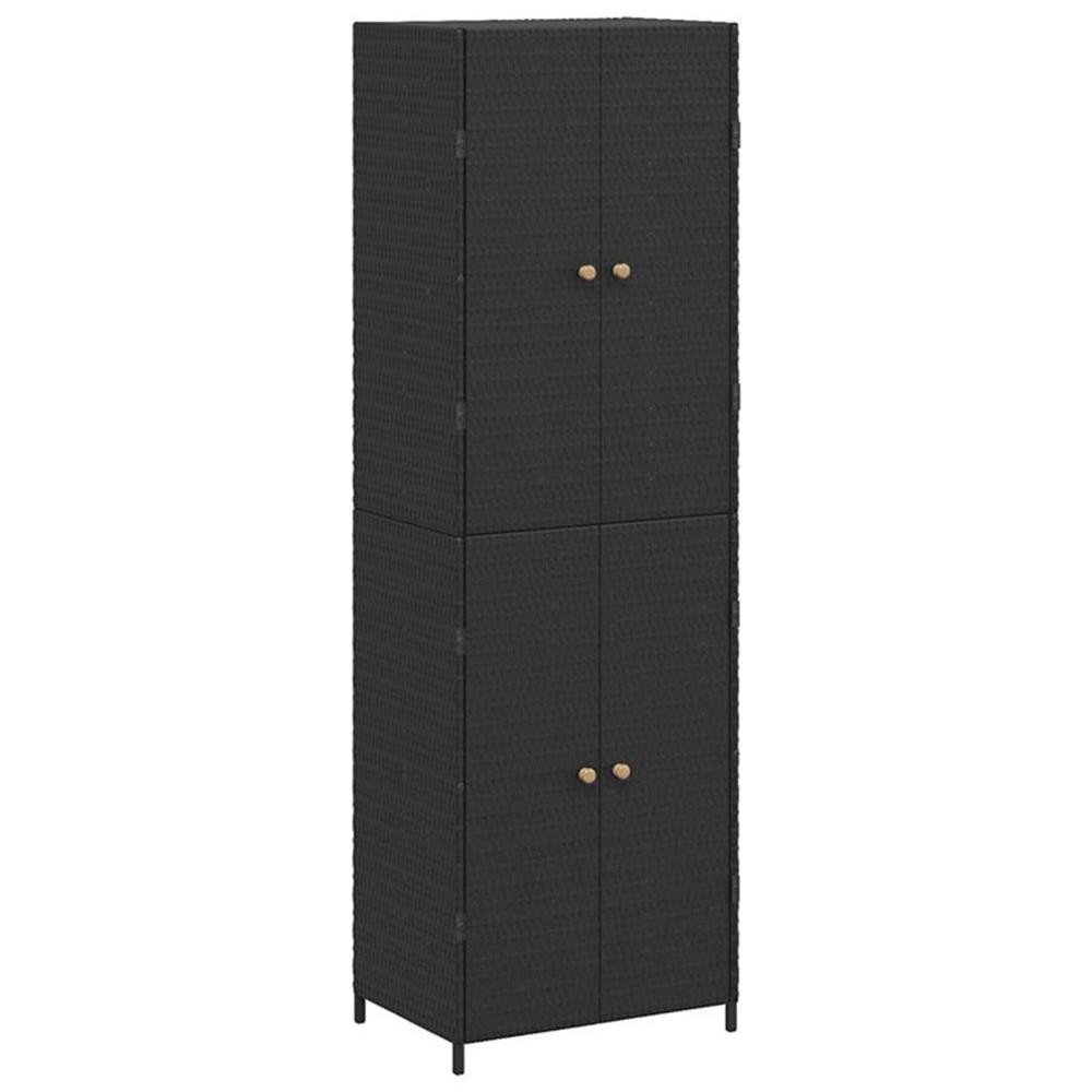 Bowery Hill Contemporary Rattan Garden Storage Cabinet in Black