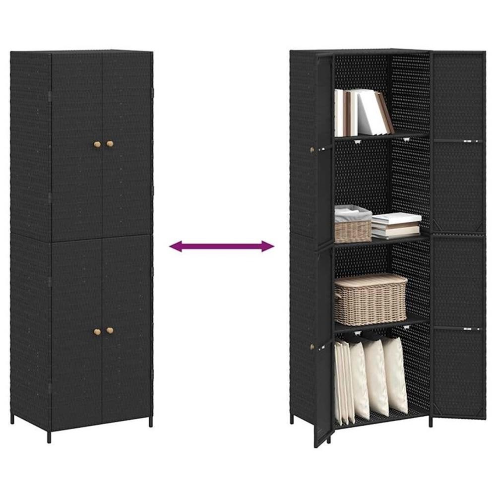 Bowery Hill Contemporary Rattan Garden Storage Cabinet in Black