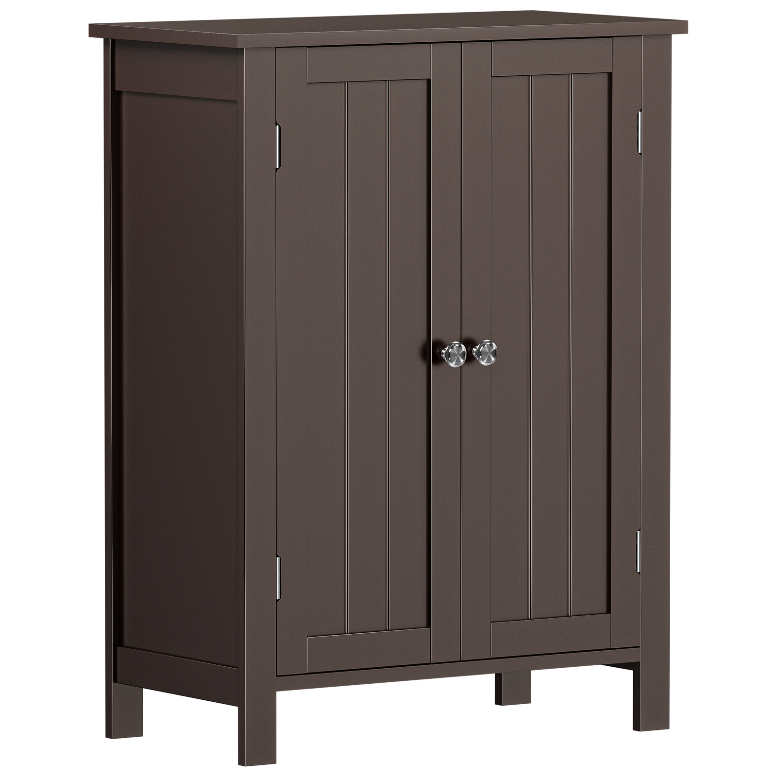 Bathroom Floor Storage Cabinet with Adjustable Shelf Double Door Organizer Brown