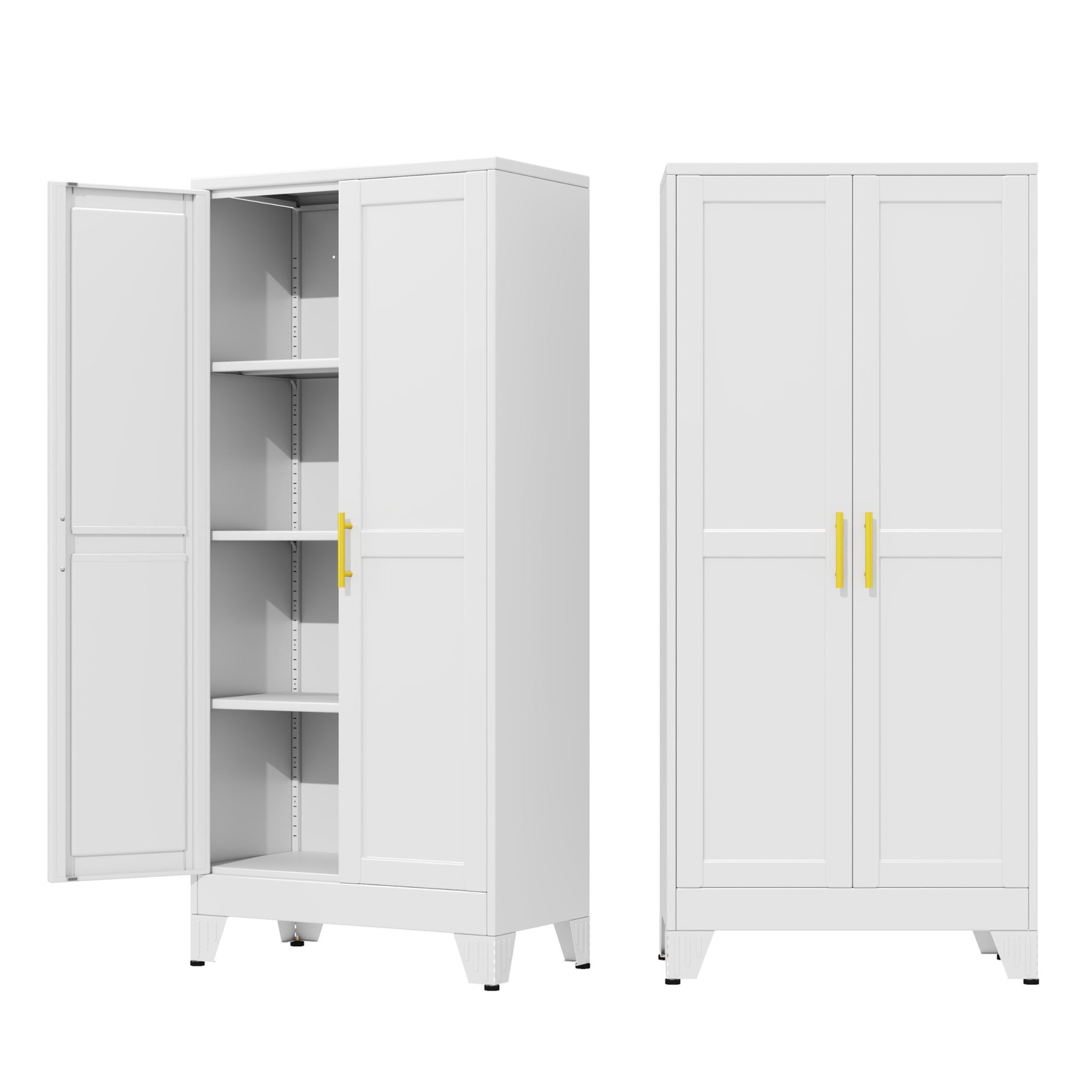 Metal Garage Storage Cabinet 2 Doors 3 Adjustable Shelves White 61H x 27W x 14D